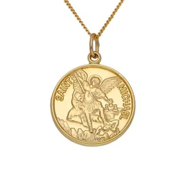 New 9ct Yellow Gold St.Michael Pendant & 20" Chain Necklace