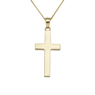 New 9ct Yellow Gold Polished Cross Pendant & Curb Chain Necklace