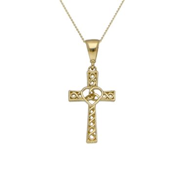 New 9ct Yellow Gold Celtic Cross Pendant & 18" Chain Necklace