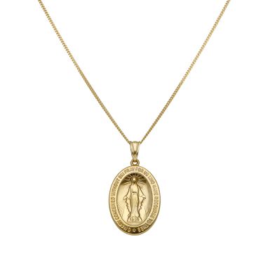 New 9ct Yellow Gold Our Lady Pendant & 22" Chain Necklace