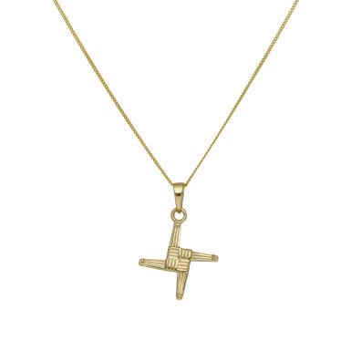 New 9ct Yellow Gold St Brigids Cross & 18" Necklace