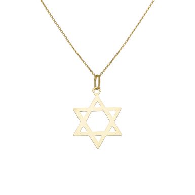 New 9ct Yellow Gold Star of David Pendant & 18" Necklace
