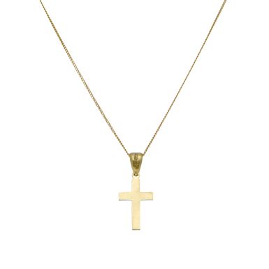 New 9ct Yellow Gold 16" Polished Cross & Chain Necklace