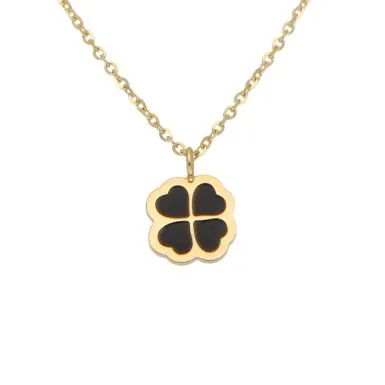 New 9ct Yellow Gold 16" Black Onyx Clover Petal Necklace