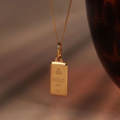 New 9ct Yellow Gold Ingot Pendant & 18" Chain Necklace