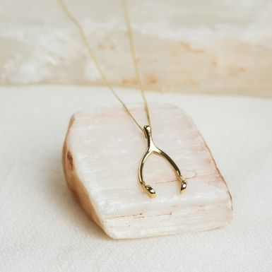 New 9ct Yellow Gold Wishbone Pendant & 18" Necklace