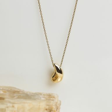 New 9ct Yellow Gold Water Drop Pendant & 17" Necklace