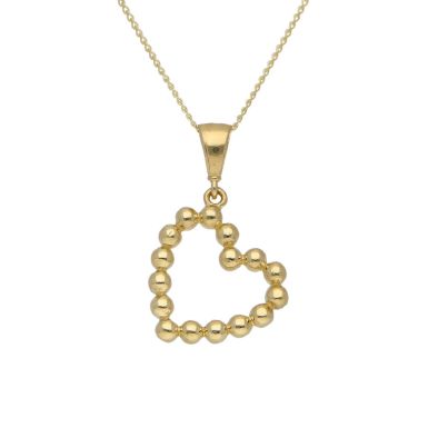 New 9ct Yellow Gold Beaded Heart Pendant & 18" Necklace