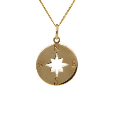 New 9ct Yellow Gold Compass Pendant & 18" Necklace