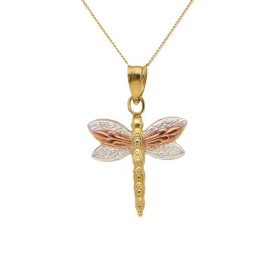 New 9ct Yellow Rose & White Gold Dragonfly & 18" Necklace