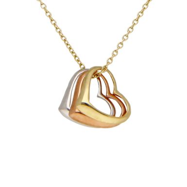 New 9ct Yellow Rose & White Gold Triple Hearts Necklace