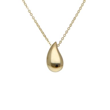 New 9ct Yellow Gold Water Droplet Pendant & 18" Necklace