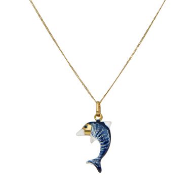 New 9ct Yellow Gold & Enamel 16" Dolphin Necklace