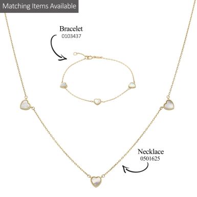 New 9ct Yellow Gold 3 Mother Of Pearl Hearts Matching Necklace and Bracelet Set