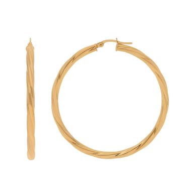 New 9ct Yellow Gold 40mm Twisted Hoop Earrings