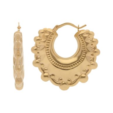 New 9ct Yellow Gold Round Large Traditional Creole Hoop Earrings