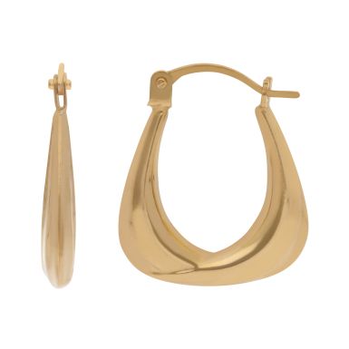 New 9ct Yellow Gold Small Oval Patterned Hoop Creole Earrings