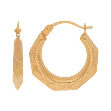 New 9ct Yellow Gold Small Harlequin Patterned Creole Earrings