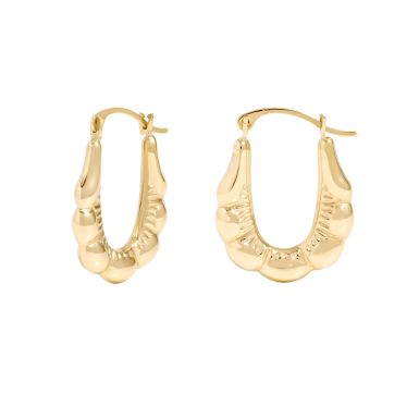 New 9ct Yellow Gold Ridged Petal Creole Earrings