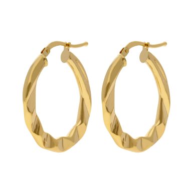 New 9ct Yellow Gold Faceted Oval Creole Earrings