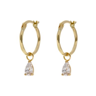 New 9ct Yellow Gold Cubic Zirconia Teardrop Huggie Hoop Earrings