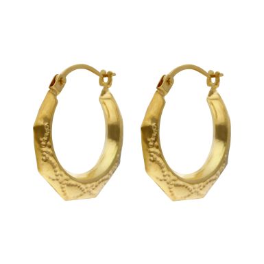 New 9ct Yellow Gold Round Harlequin Creole Earrings