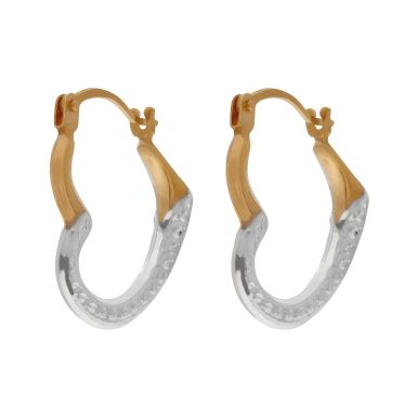 New 9ct Yellow & White Gold Heart Creole Earrings