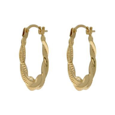 New 9ct Yellow Gold Oval Twist Creole Earrings