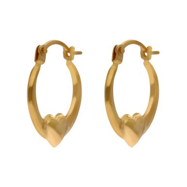 New 9ct Yellow Gold Heart Centre Creole Earrings