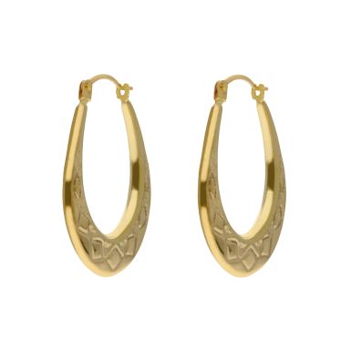 New 9ct Yellow Gold Oval Harlequin Creole Earrings