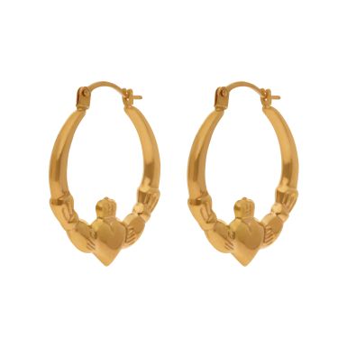 New 9ct Yellow Gold Claddagh Creole Earrings