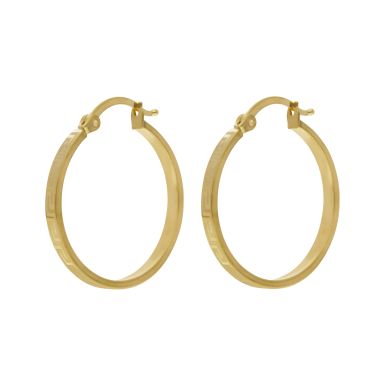 New 9ct Yellow Gold 15mm Greek Key Design Hoop Creole Earrings