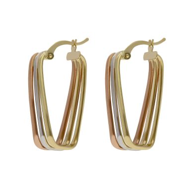 New 9ct Yellow Rose & White Gold 3 Row Creole Earrings