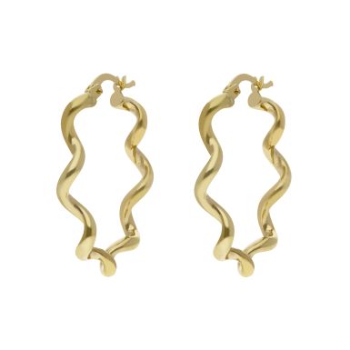 New 9ct Yellow Gold Oval Spiral Twist Creole Earrings