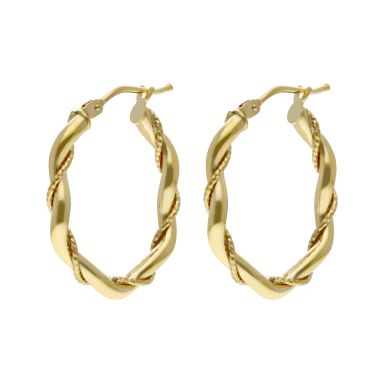New 9ct Yellow Gold Twist & Rope Design Oval Creole Earrings