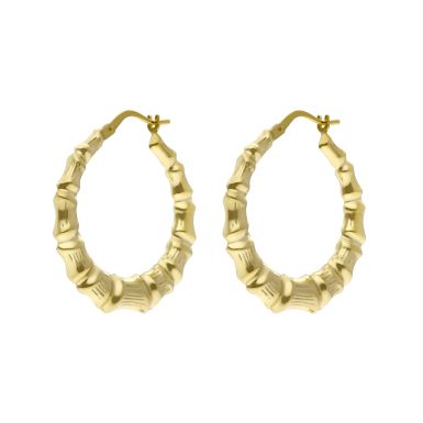 New 9ct Yellow Gold 28mm Bamboo Creole Earrings