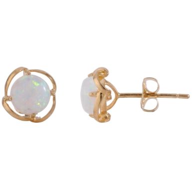 New 9ct Yellow Gold Cultured Opal Stud Earrings