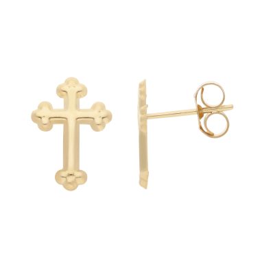 New 9ct Yellow Gold Fancy Cross Stud Earrings