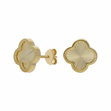 New 9ct Yellow Gold Sunburst Petal Clover Stud Earrings