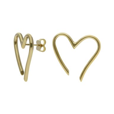 New 9ct Yellow Gold Large Open Wave Heart Stud Earrings