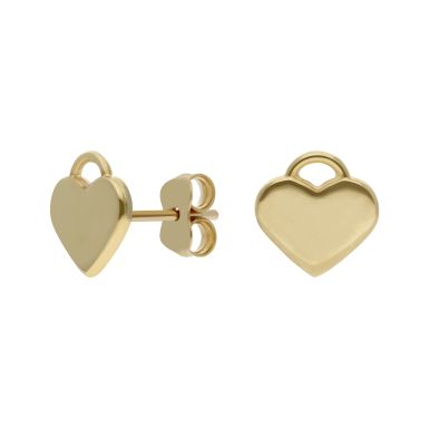 New 9ct Yellow Gold Padlock Heart Stud Earrings