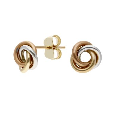 New 9ct Yellow Rose & White Gold Knot Stud Earrings