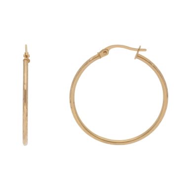 New 9ct Yellow Gold 30mm Patterned Narrow Hoop Earrings