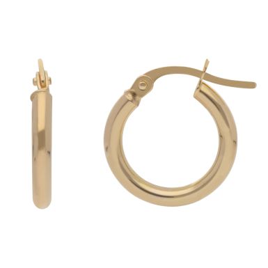New 9ct Yellow Gold 14mm Polished Round Hoop Creole Earrings