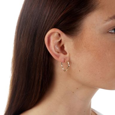 New 9ct Yellow Gold Diamond-Cut Twisted Heart Creole Earrings