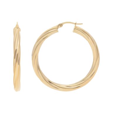 New 9ct Yellow Gold 35mm Twist Patterned Hoop Earrings