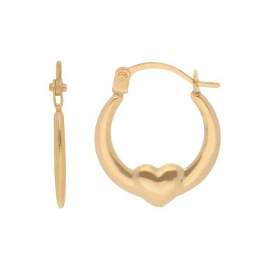 New 9ct Yellow Gold Heart Creole Earrings