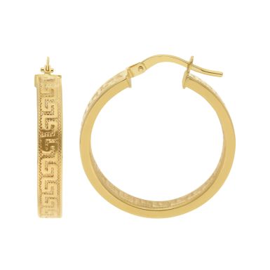 New 9ct Yellow Gold 25mm Greek Key Patterned Hoop Earrings