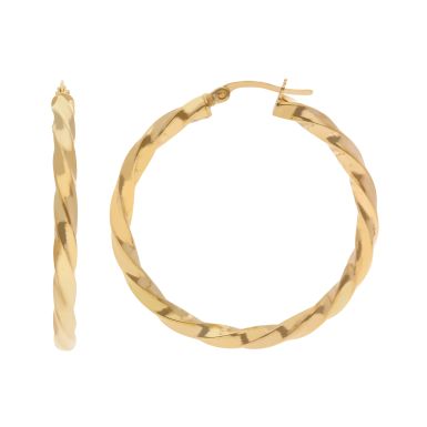 New 9ct Yellow Gold 35mm Twisted Hoop Earrings