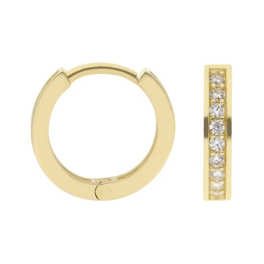 New 9ct Yellow Gold Cubic Zirconia Small Huggie Hoop Earrings